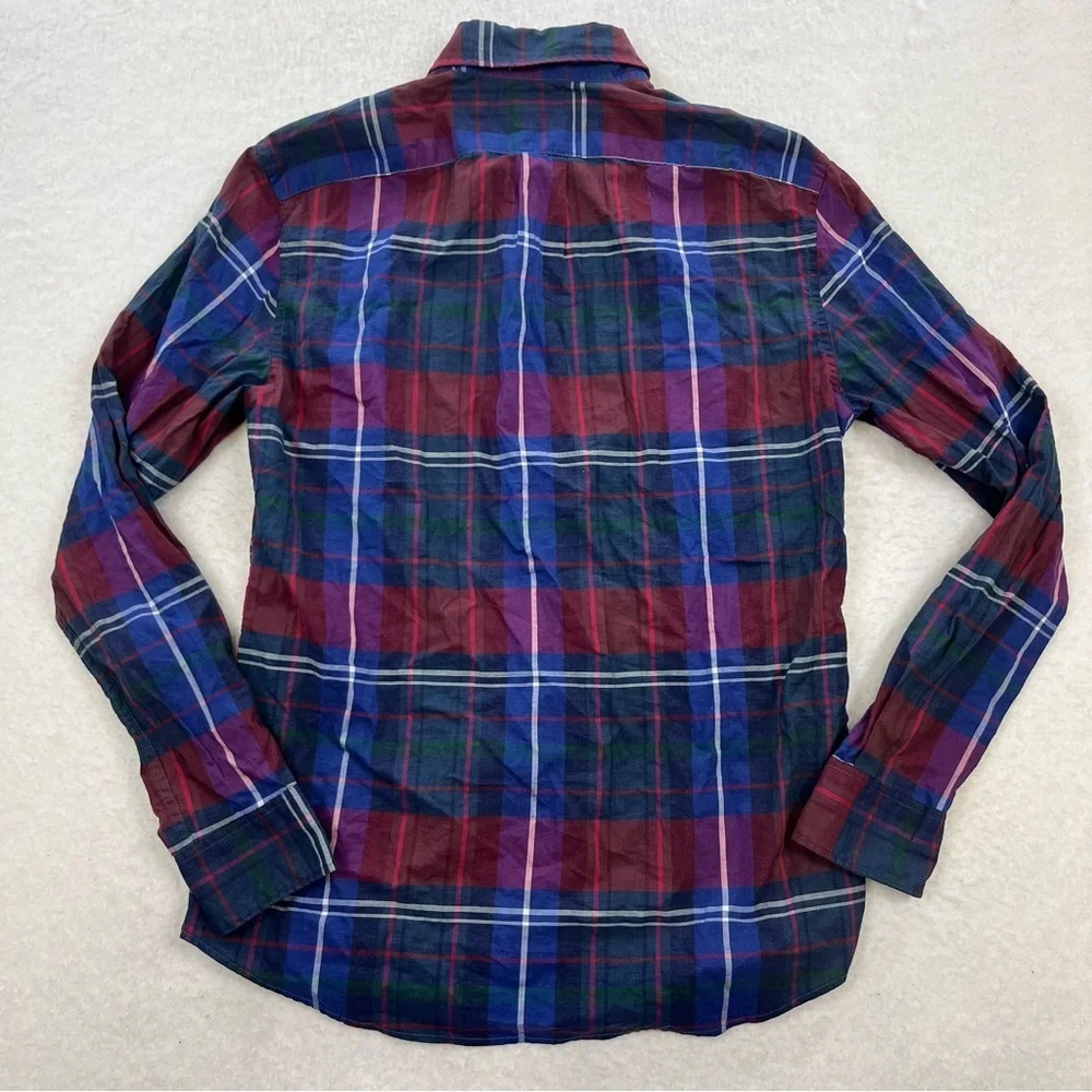 J. Crew Secret Wash Slim Cotton Poplin Plaid Long Sleeve Button Down Size Medium